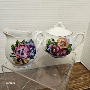 Vintage Japan Porcelain Floral Creamer and Sugar Set